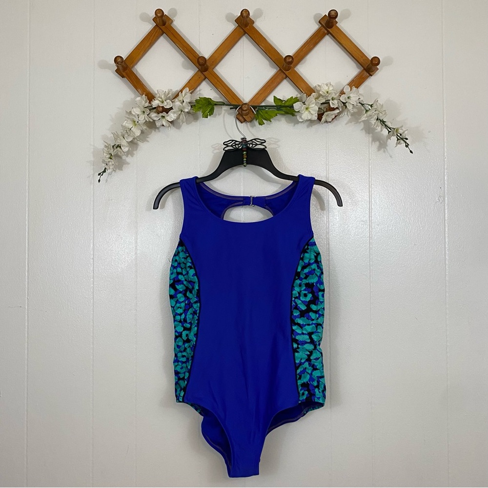 Catalina sz:L Blue with Teal Patterned Panel Sides One Piece Swim Suit